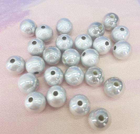 SHINY ACRLIC PEARLIZED SILVER ROUND BEADS