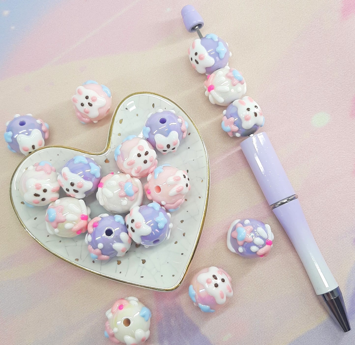 BUNNY HAND PAINTED BEADS