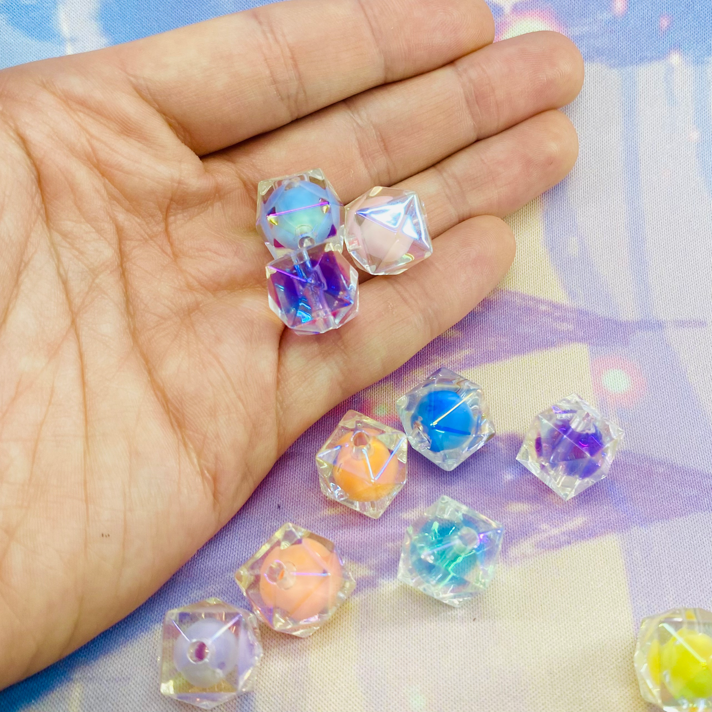 Pack of 10 Hexagon Double Layered Beads