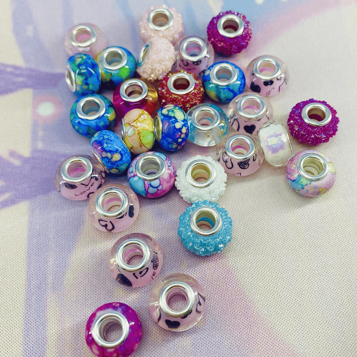 Pack of 25 European Large Hole Beads, Pink Tone