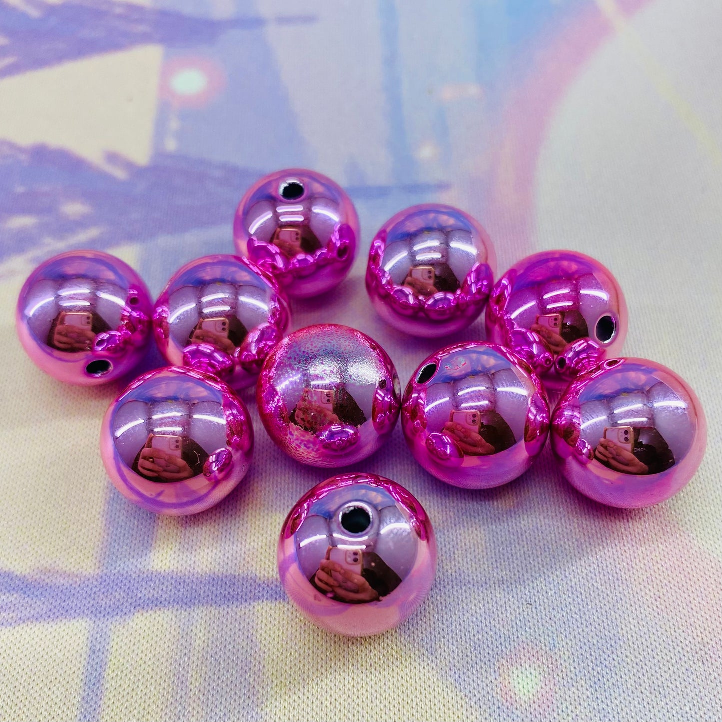 Pack of 10 Shiny Pink Metallic 16mm Beads
