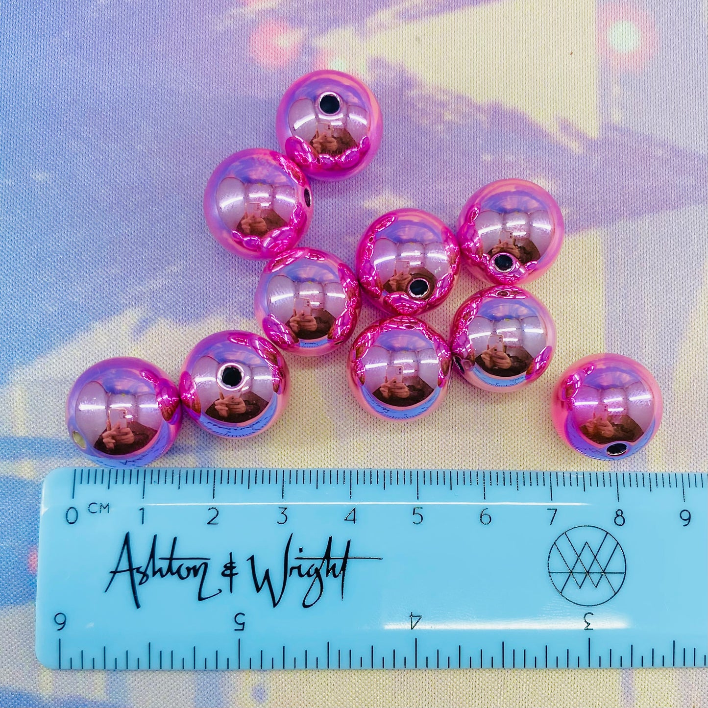 Pack of 10 Shiny Pink Metallic 16mm Beads