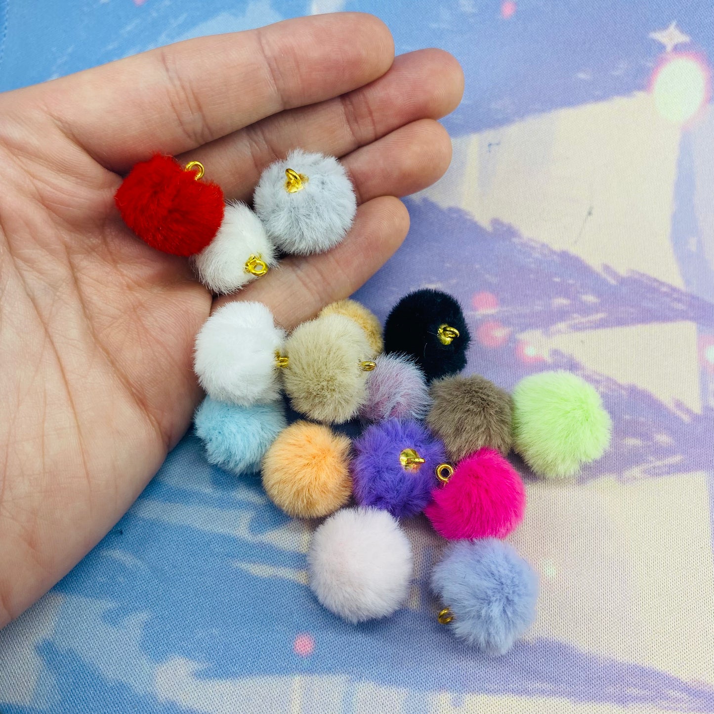 Pack of 10 Fluffy PomPom Pendants
