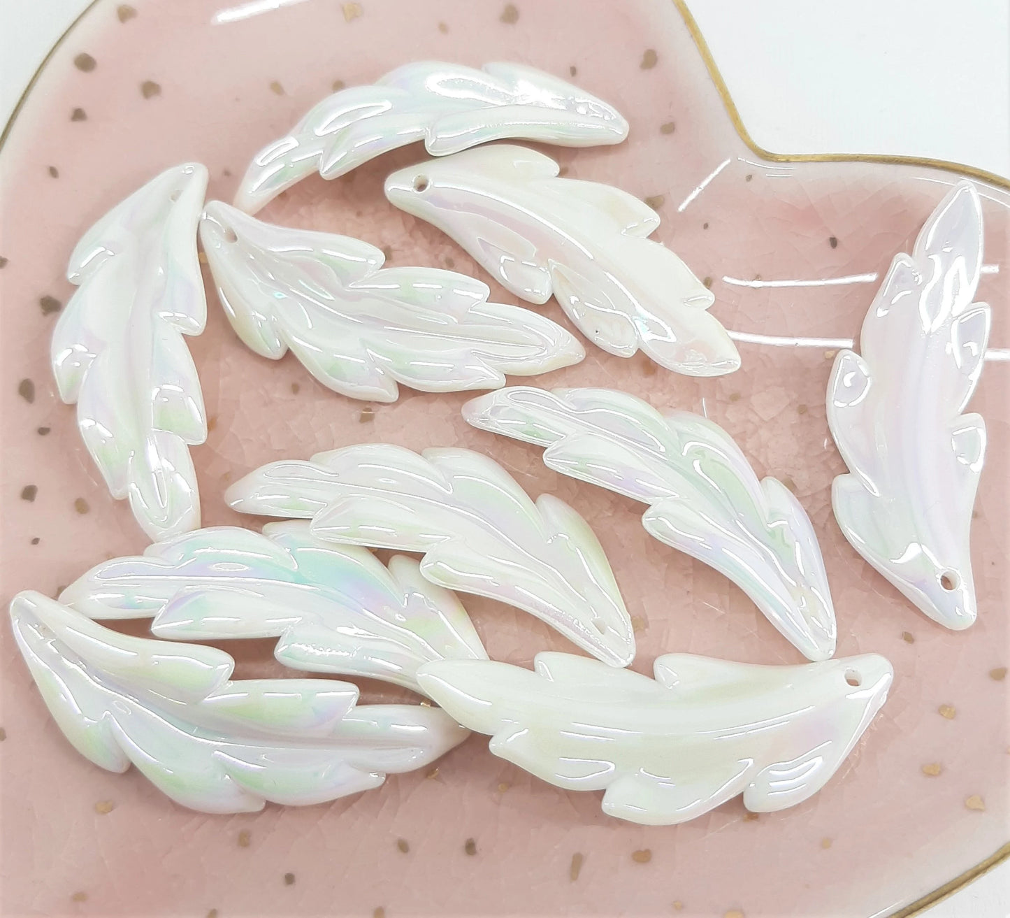 WHITE AB ACRYLIC LARGE LEAF BEADS