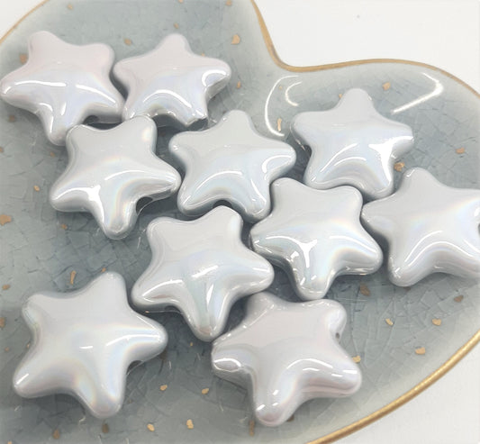 LARGE SHINY ACRLIC PEARLIZED SILVER STAR BEADS