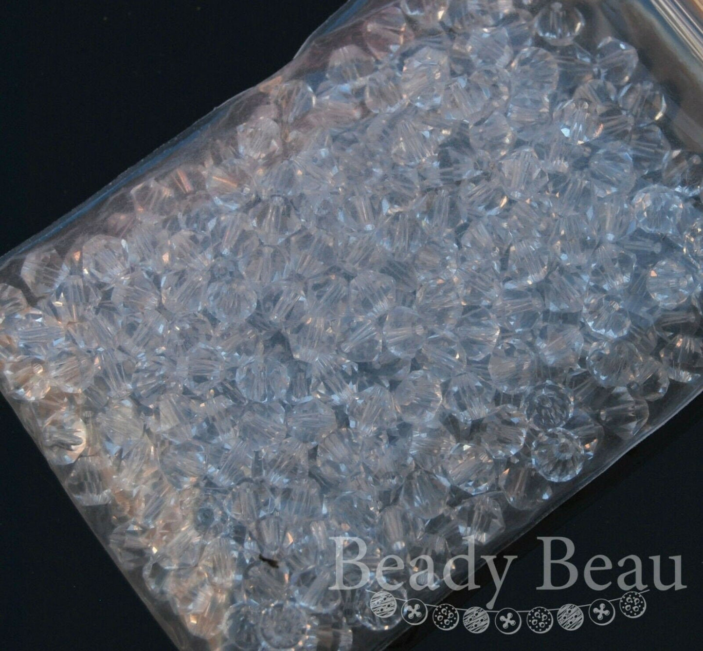 LARGE PACKS OF BICONE GLASS CLEAR CRYSTAL BEADS