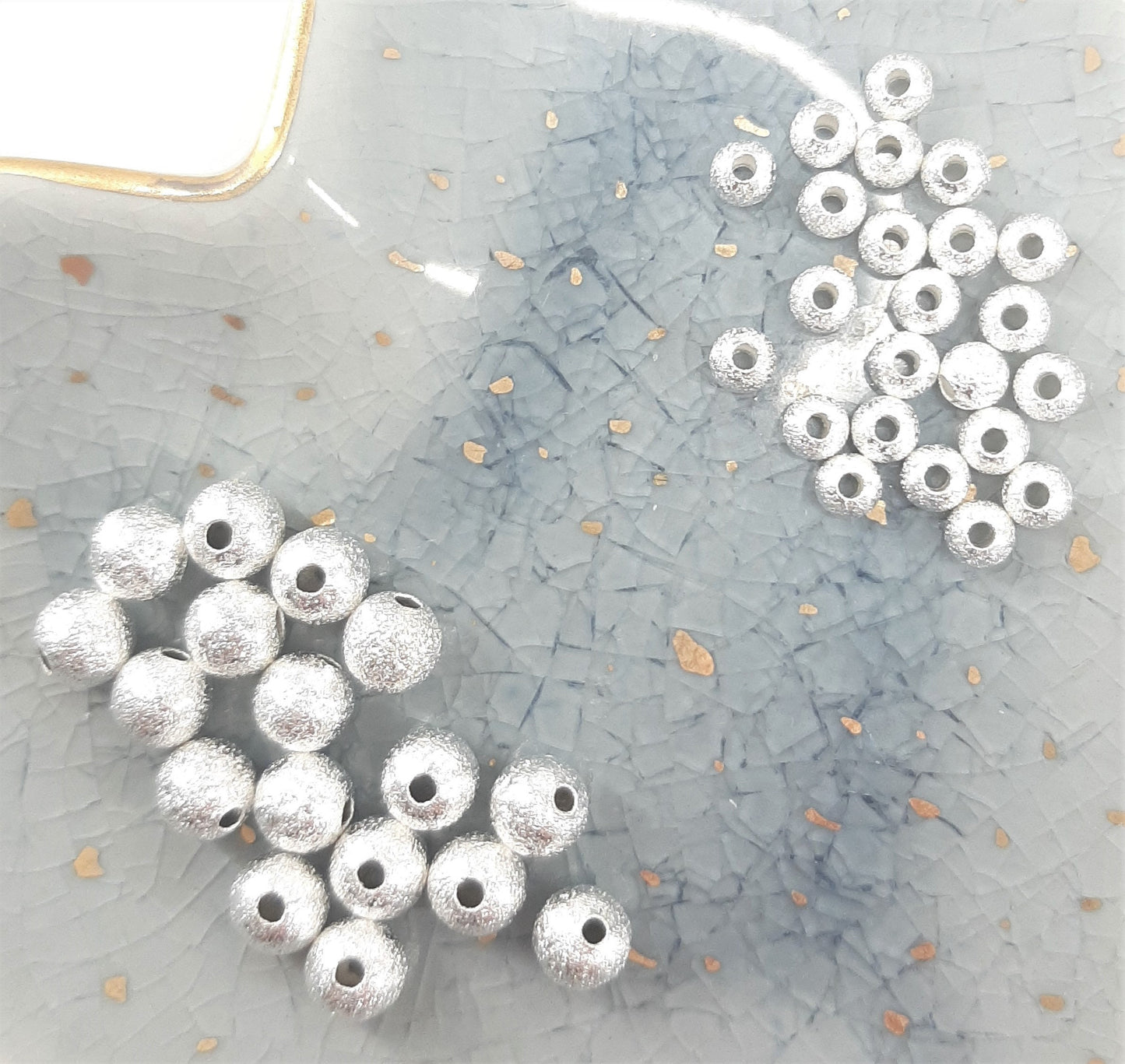 FROSTED SILVER TONE BEADS