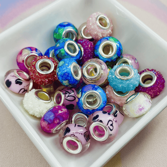 Pack of 25 European Large Hole Beads, Pink Tone
