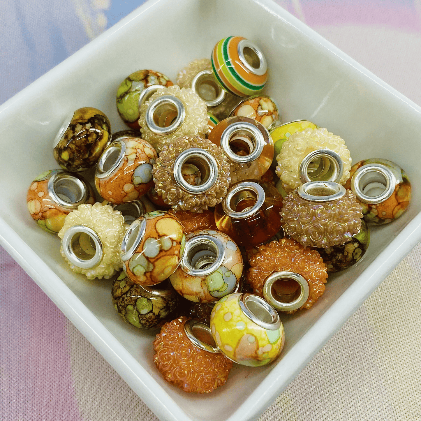 Pack of 25 European Large Hole Beads, Brown/Orange Tone