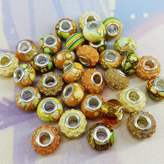 Pack of 25 European Large Hole Beads, Brown/Orange Tone