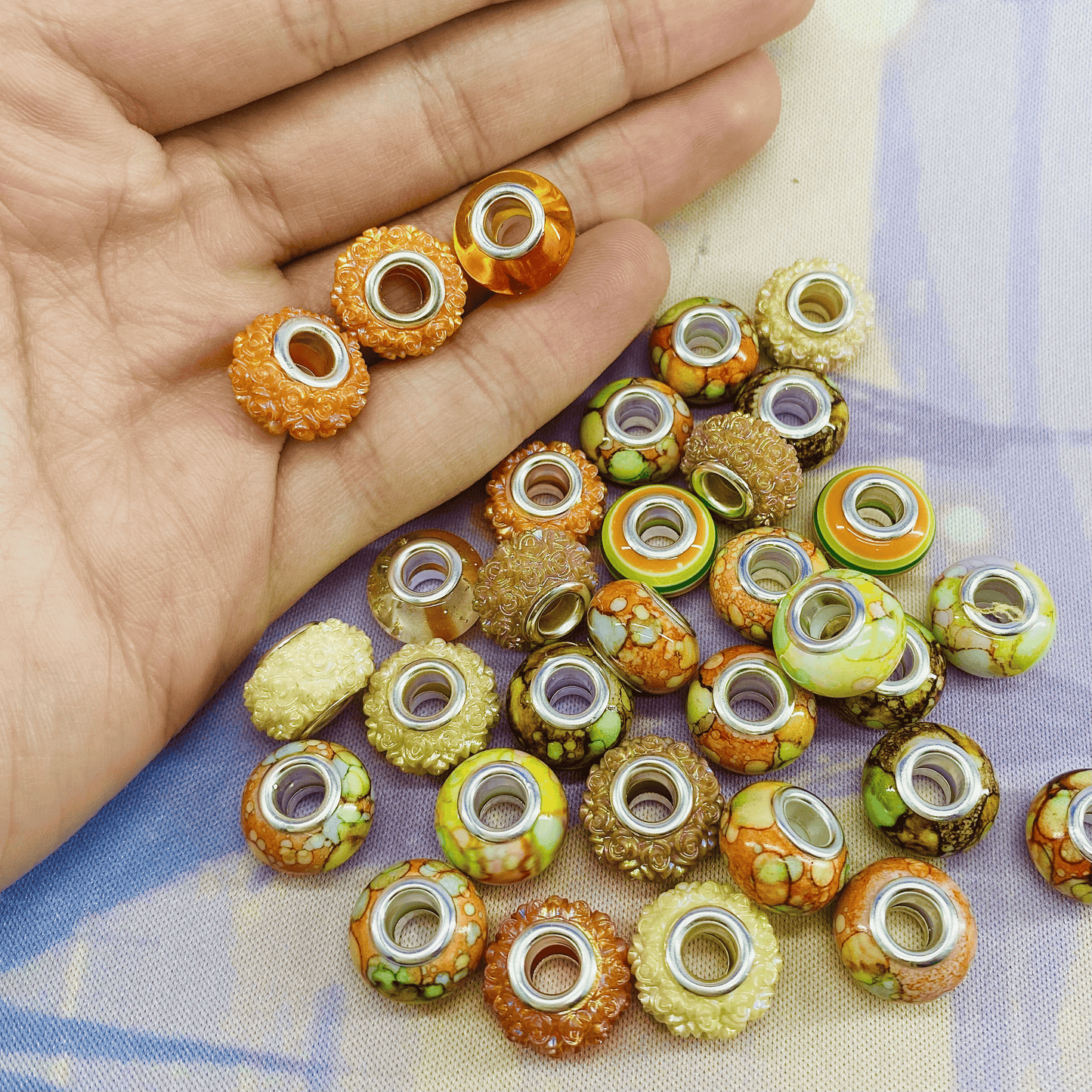 Pack of 25 European Large Hole Beads, Brown/Orange Tone