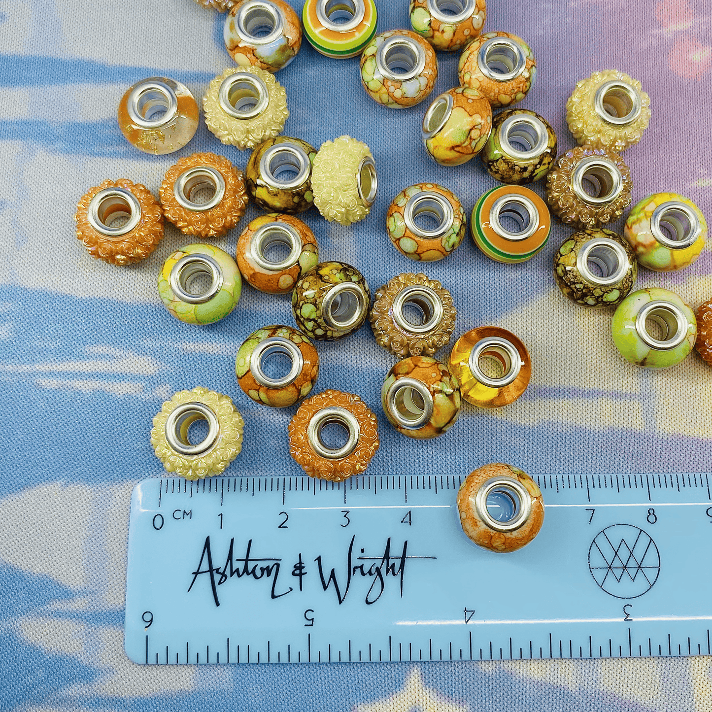 Pack of 25 European Large Hole Beads, Brown/Orange Tone