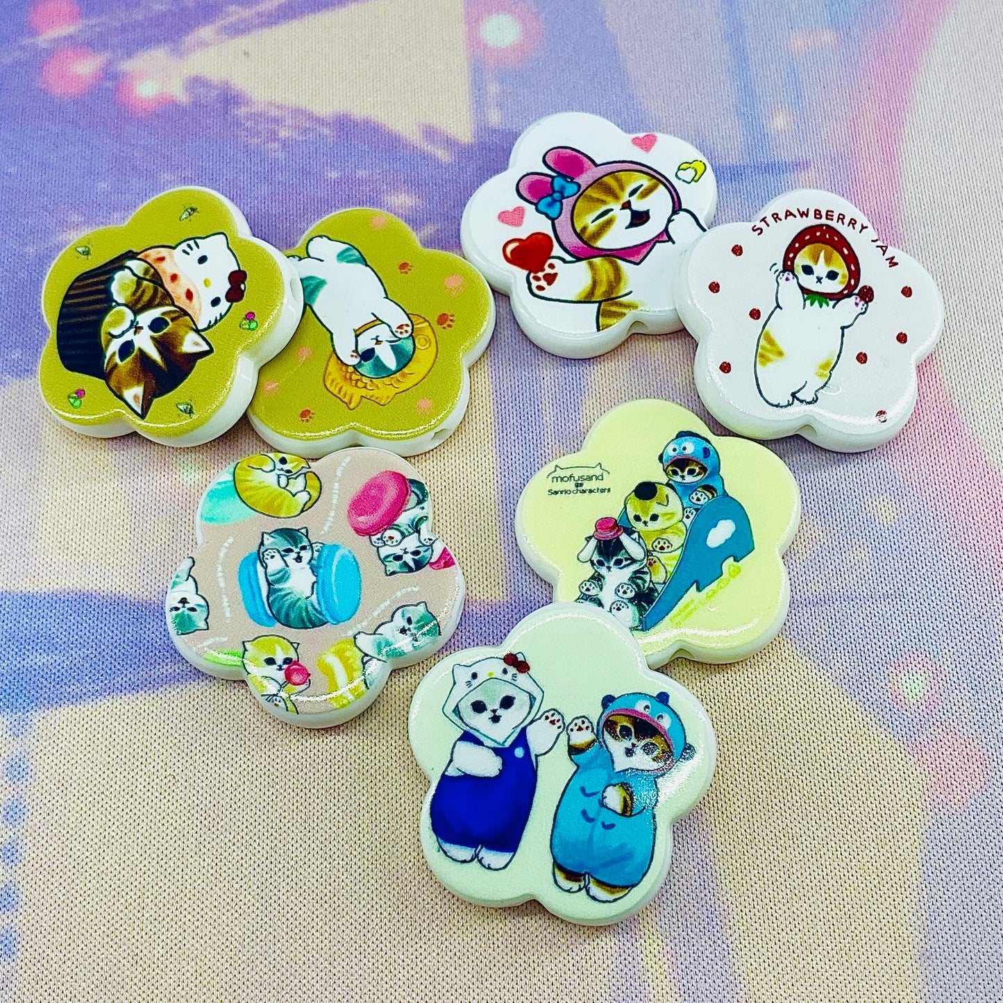 Pack of 7 Mofusand Flower Shaped Cat Beads
