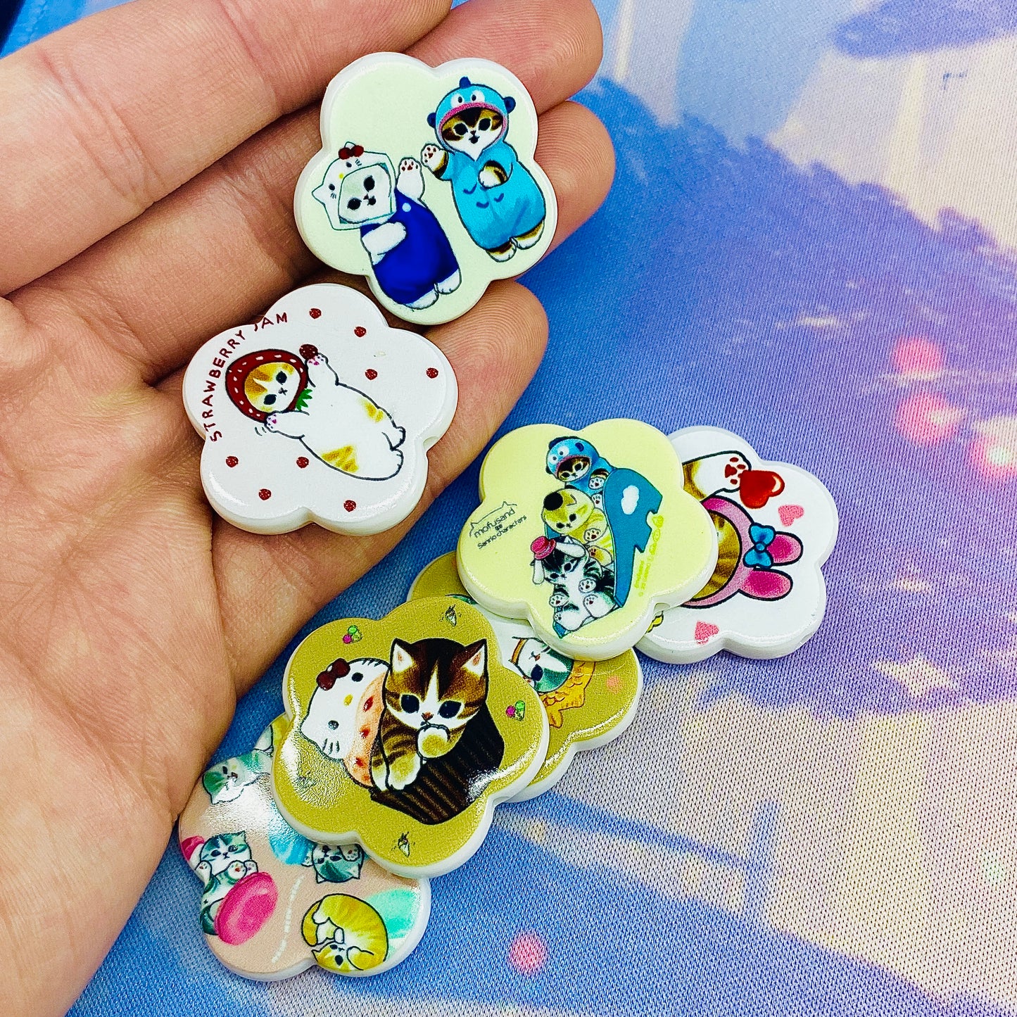 Pack of 7 Mofusand Flower Shaped Cat Beads