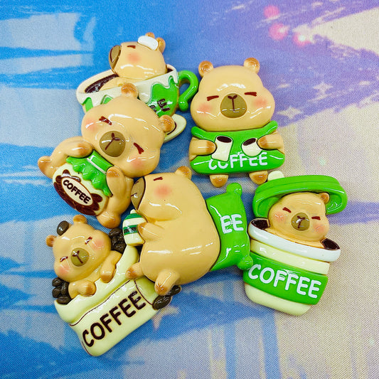 Cute Kawaii Capybara Coffee Large Flatback Charm
