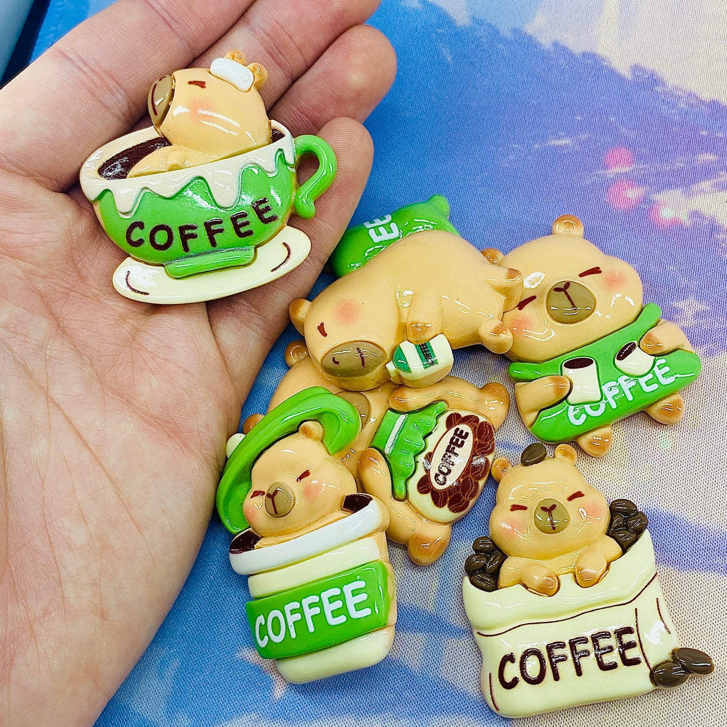 Cute Kawaii Capybara Coffee Large Flatback Charm