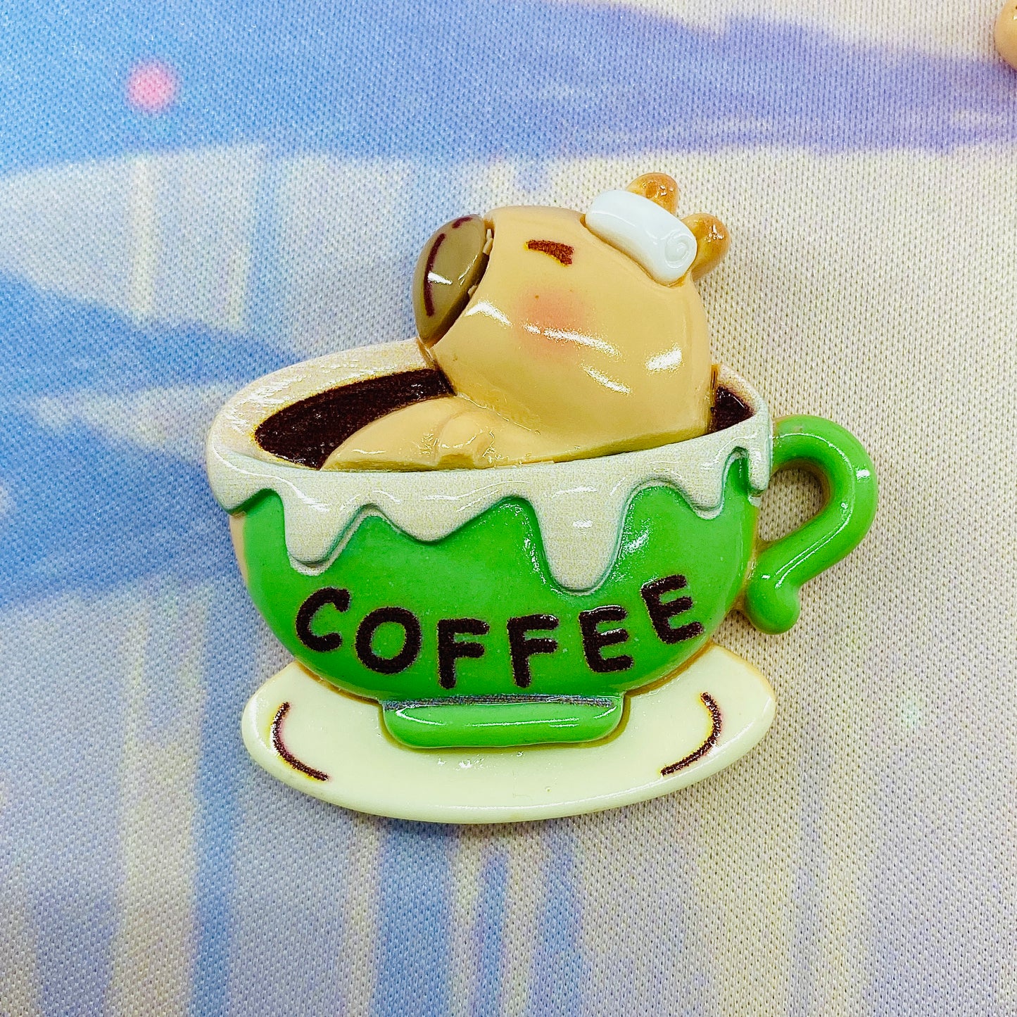 Cute Kawaii Capybara Coffee Large Flatback Charm