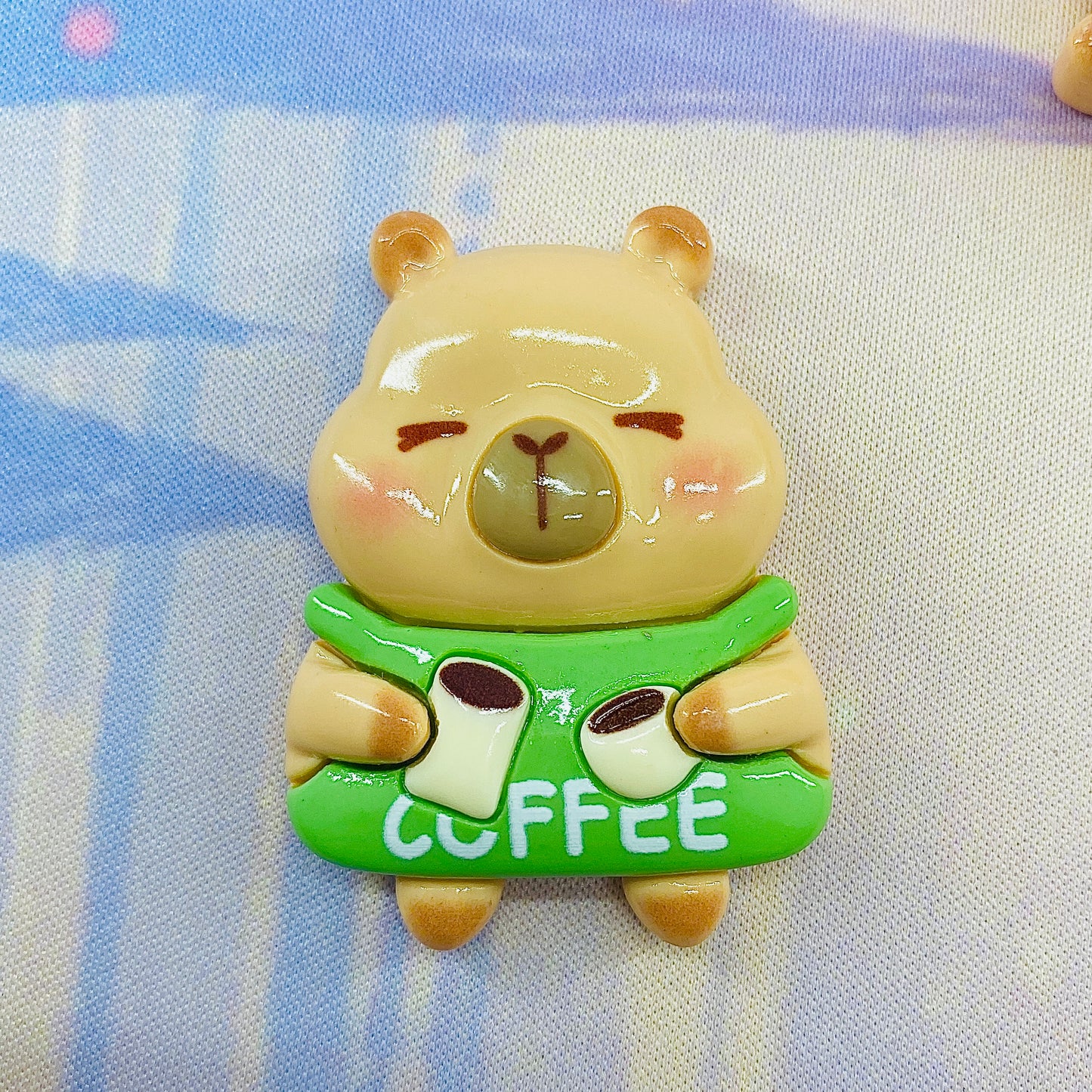 Cute Kawaii Capybara Coffee Large Flatback Charm