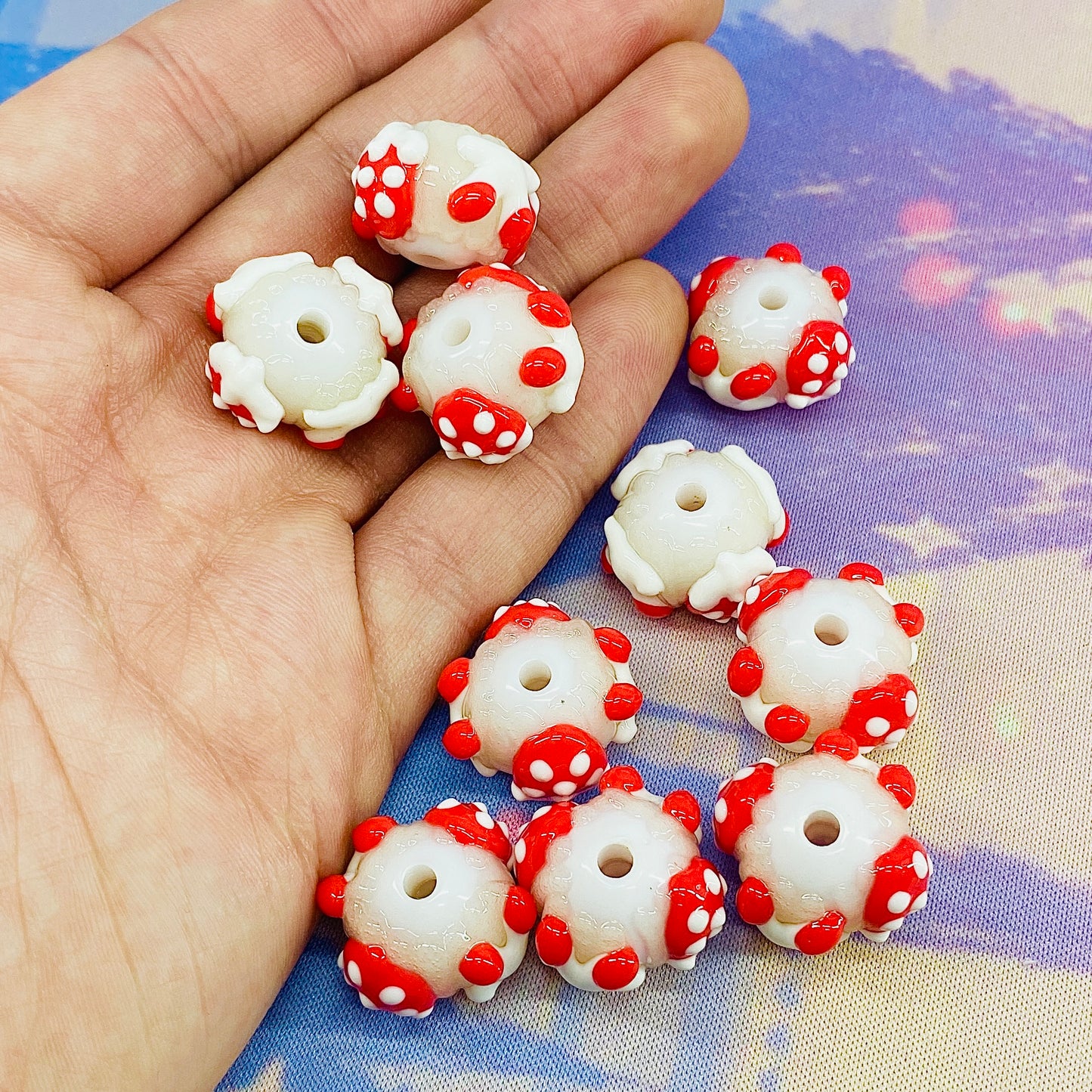 Pack of 10 Hand Painted Strawberry and Cherry Beads, Fits on Beadable