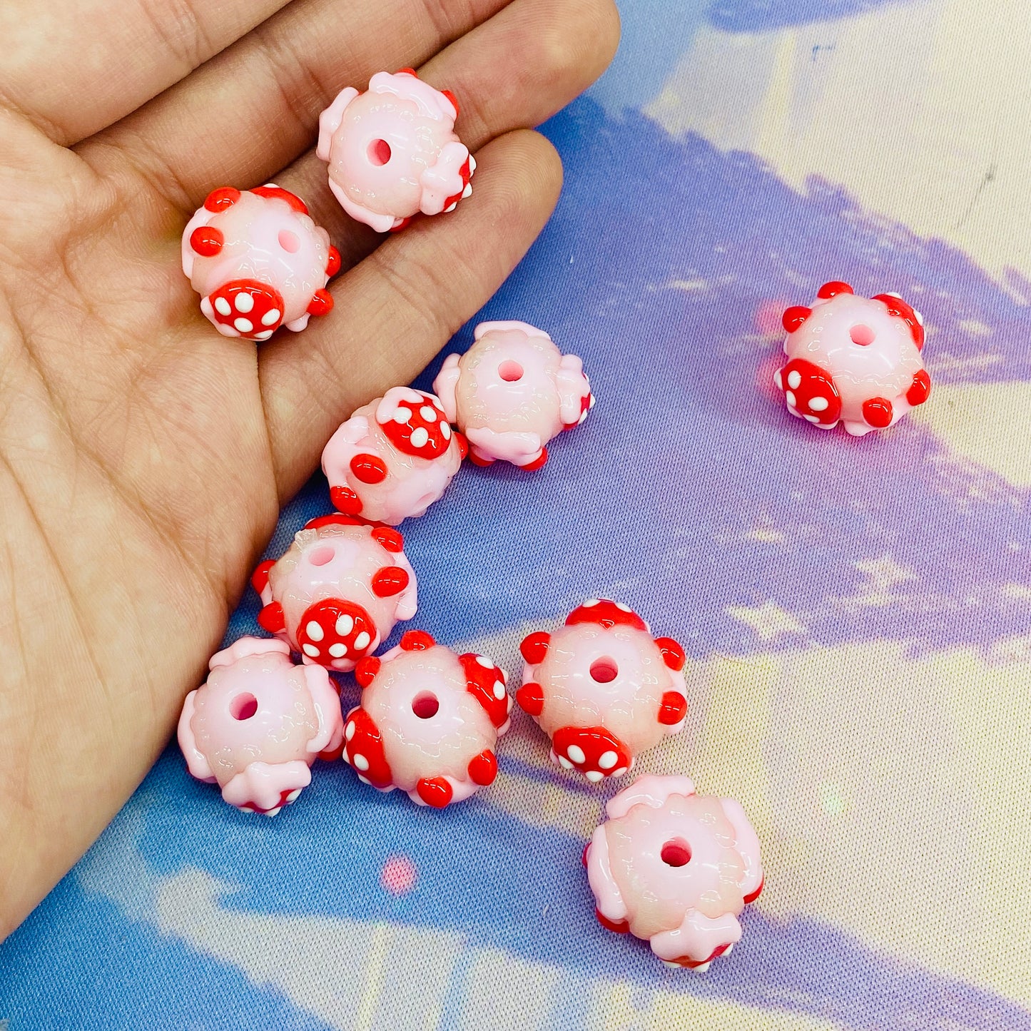 Pack of 10 Hand Painted Strawberry and Cherry Beads, Fits on Beadable