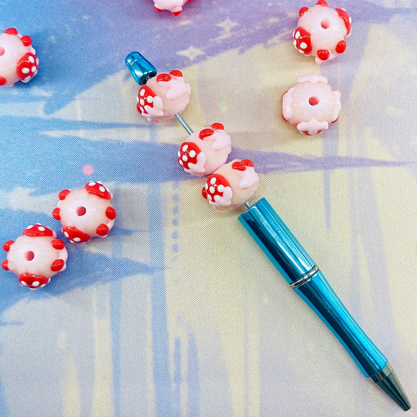 Pack of 10 Hand Painted Strawberry and Cherry Beads, Fits on Beadable