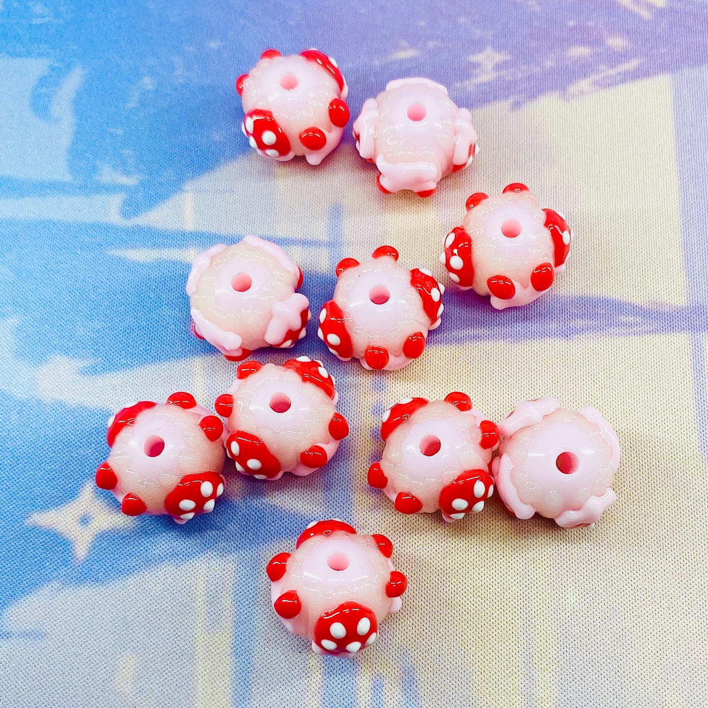 Pack of 10 Hand Painted Strawberry and Cherry Beads, Fits on Beadable