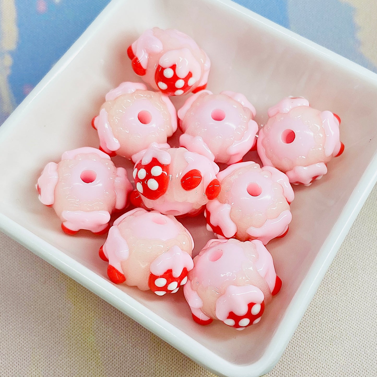 Pack of 10 Hand Painted Strawberry and Cherry Beads, Fits on Beadable