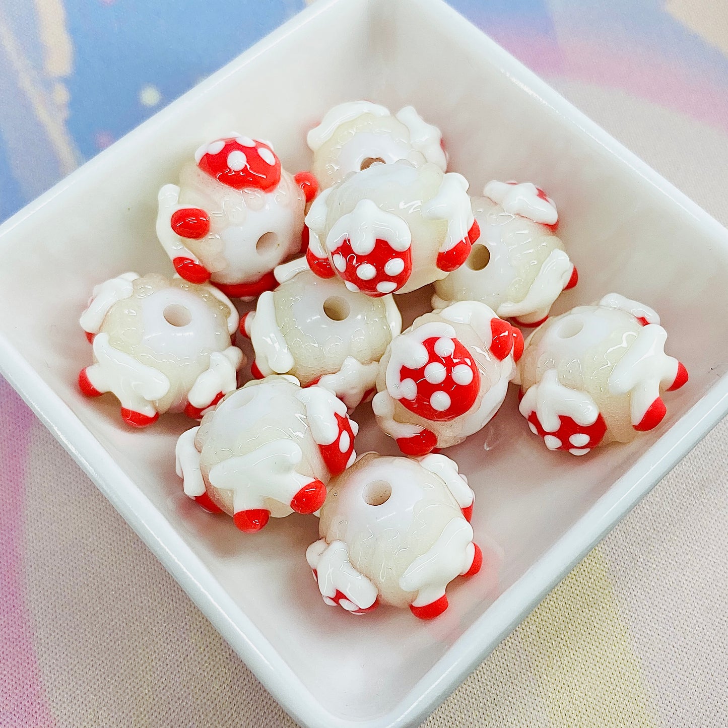 Pack of 10 Hand Painted Strawberry and Cherry Beads, Fits on Beadable