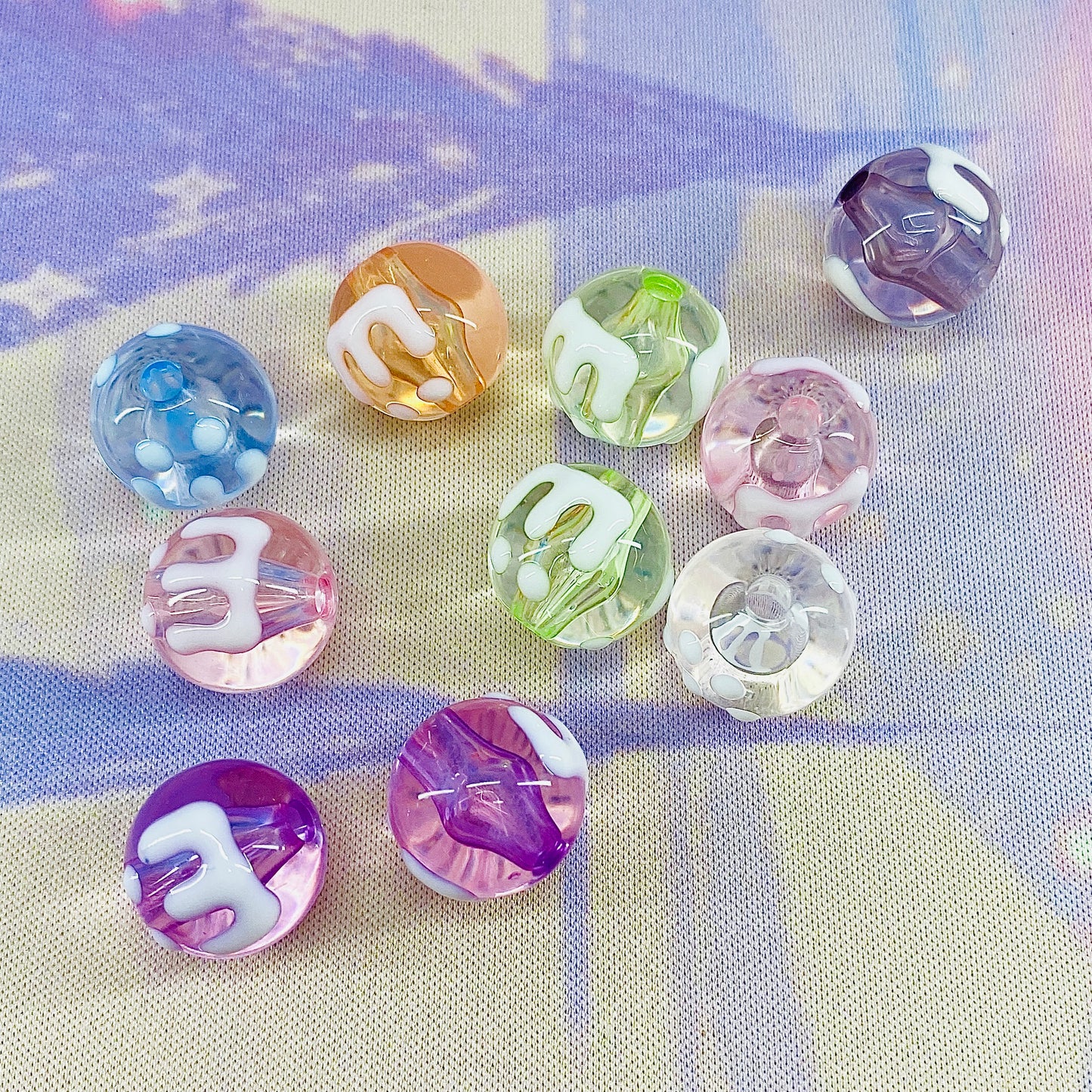 Pack of 10 Hand Painted Paint Drip Beads, 16mm